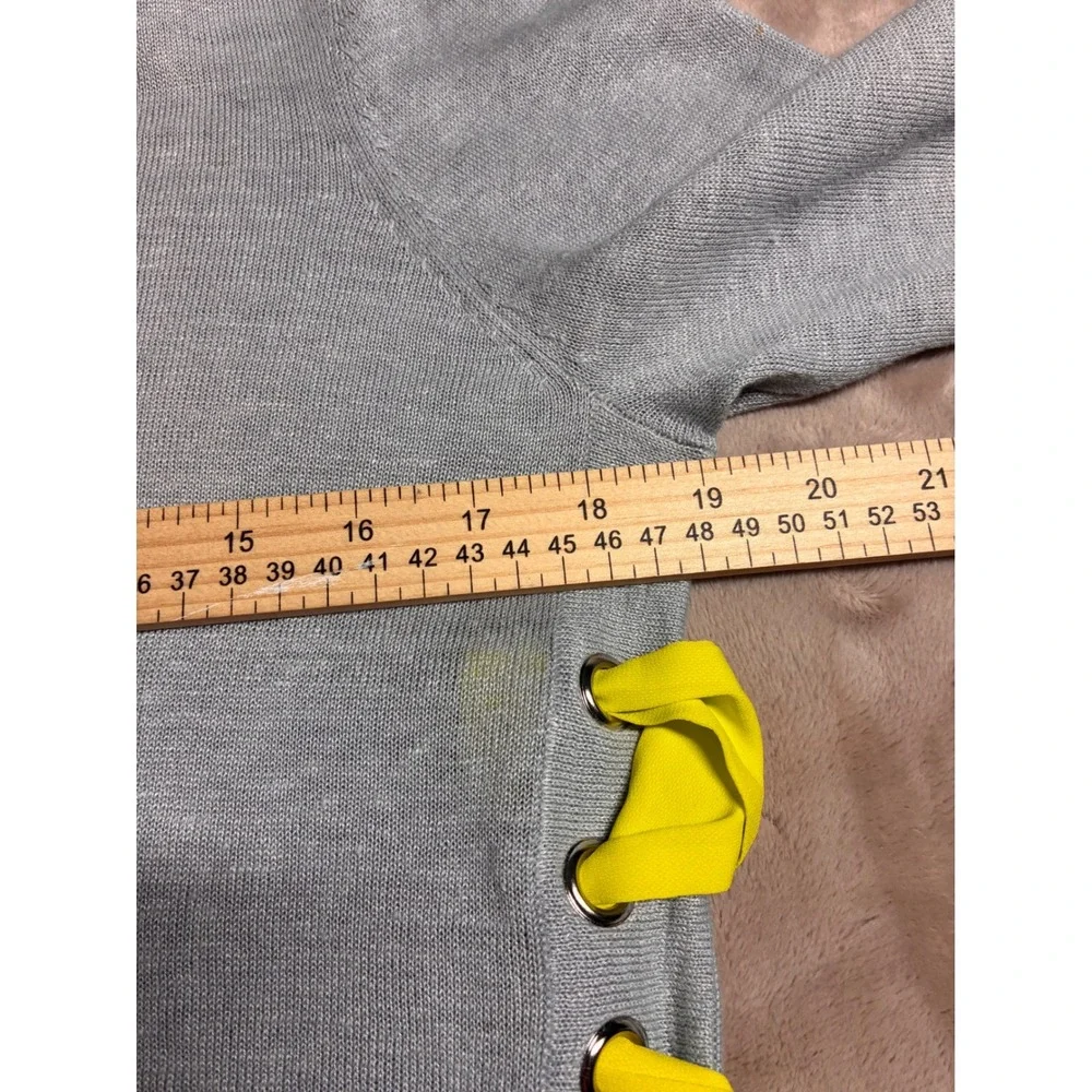 NWT Lisa Todd Explorer Knit Linen Sweater Grey Side Lace Up Yellow Ribbon M